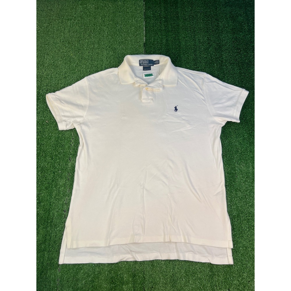 Polo Ralph Lauren Men Custom Fit Cream Off White Short Sleeve Polo Shirt Size M